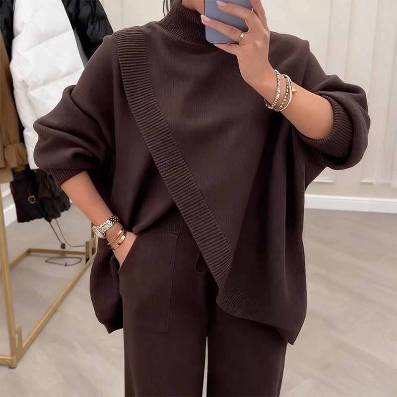 🔥Ensemble 2 pièces femme👚Pull asymétrique + pantalon large, coupe ample et tissu doux, ultra confortable✅