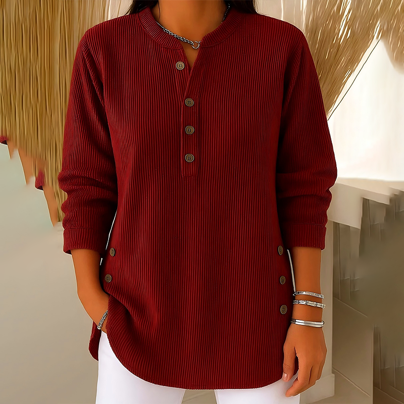 Hauts Henley en velours côtelé boutonnés pour femmes