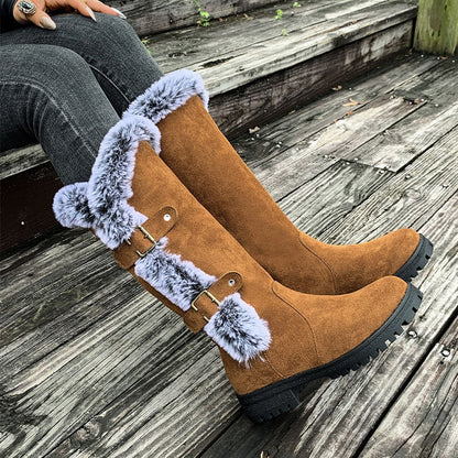 Bottes de neige mi-mollet épaisses en peluche pour femmes