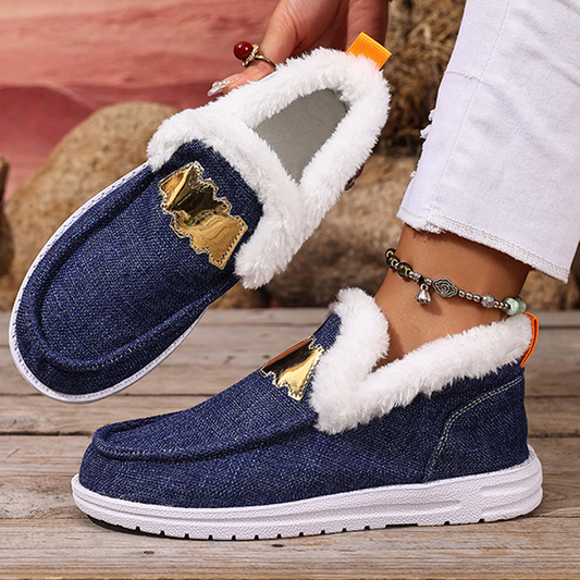 Chaussures à enfiler confortables pour femmes, doublées de fausse fourrure