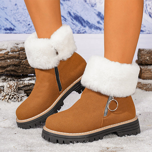 👢 60% DE RÉDUCTION! ❄️ BOTTES DE NEIGE À COL FOURRURE - Semelle Antidérapante & Doublure Chaude, Style Tendance avec Fermeture Éclair, Confort Parfait pour l'Hiver 🖤🛍️