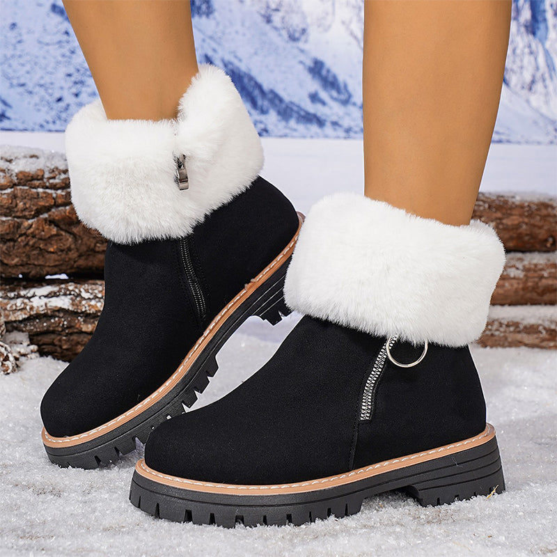 👢 60% DE RÉDUCTION! ❄️ BOTTES DE NEIGE À COL FOURRURE - Semelle Antidérapante & Doublure Chaude, Style Tendance avec Fermeture Éclair, Confort Parfait pour l'Hiver 🖤🛍️