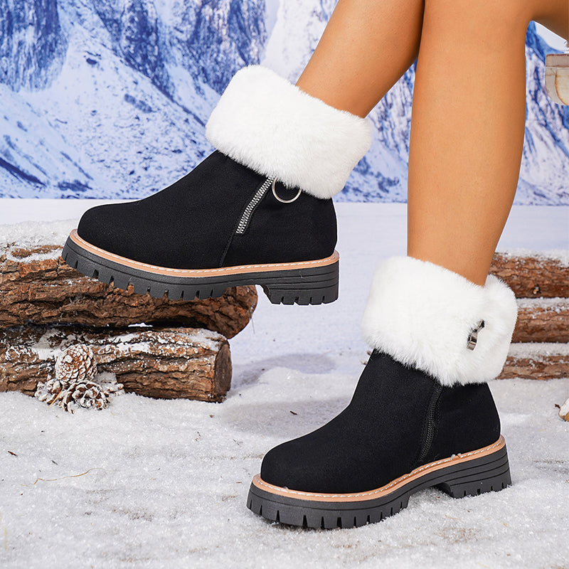 👢 60% DE RÉDUCTION! ❄️ BOTTES DE NEIGE À COL FOURRURE - Semelle Antidérapante & Doublure Chaude, Style Tendance avec Fermeture Éclair, Confort Parfait pour l'Hiver 🖤🛍️