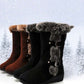 Bottes de neige mi-mollet pour femmes avec bordure en peluche
