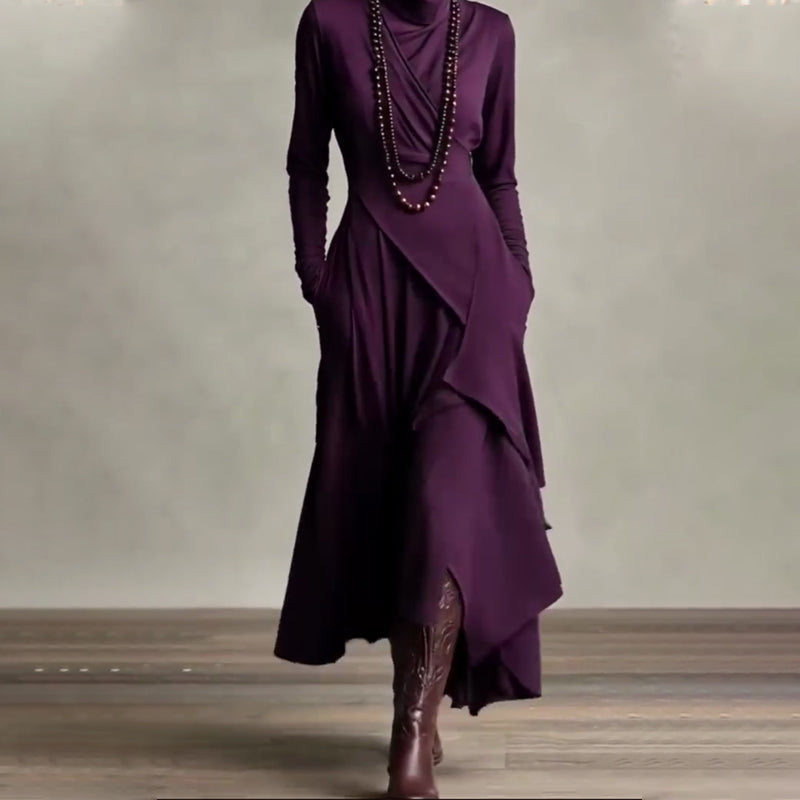 📢📢49 % de réduction !!!✨Robe longue asymétrique drapée à col haut élégante pour femme