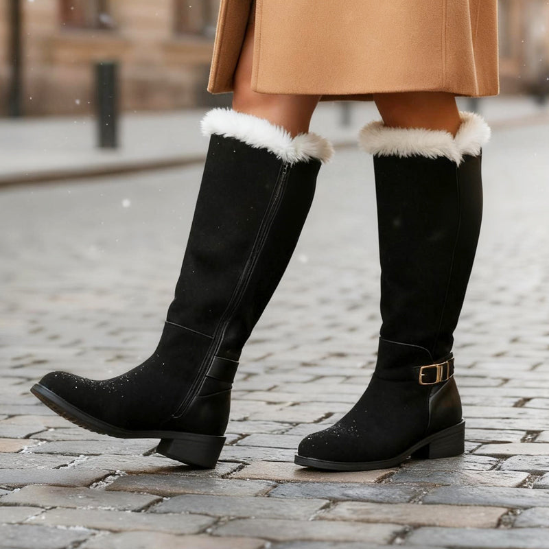 Bottes hautes chaudes doublées de peluche pour femmes