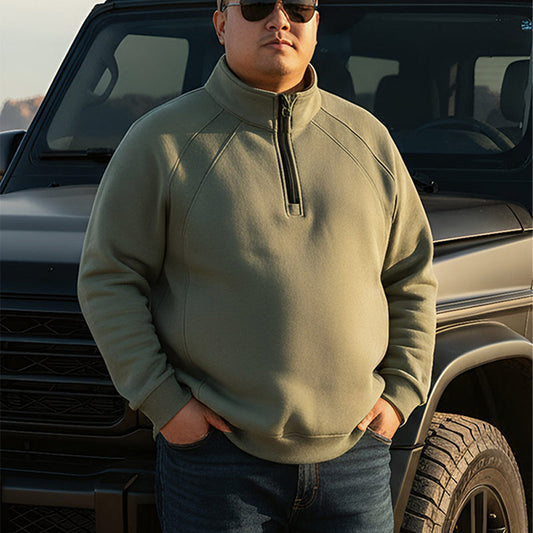 Sweat-shirt à fermeture éclair quart de longueur pour hommes, grande taille