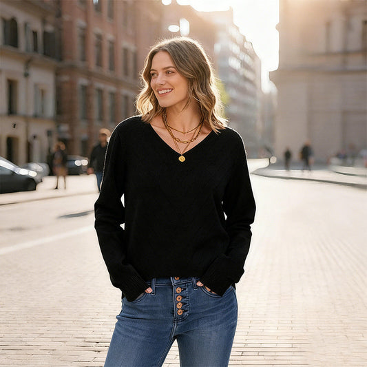 Pull à col en V et maille ajourée🔥Achetez 2 articles et bénéficiez de la livraison gratuite🔥