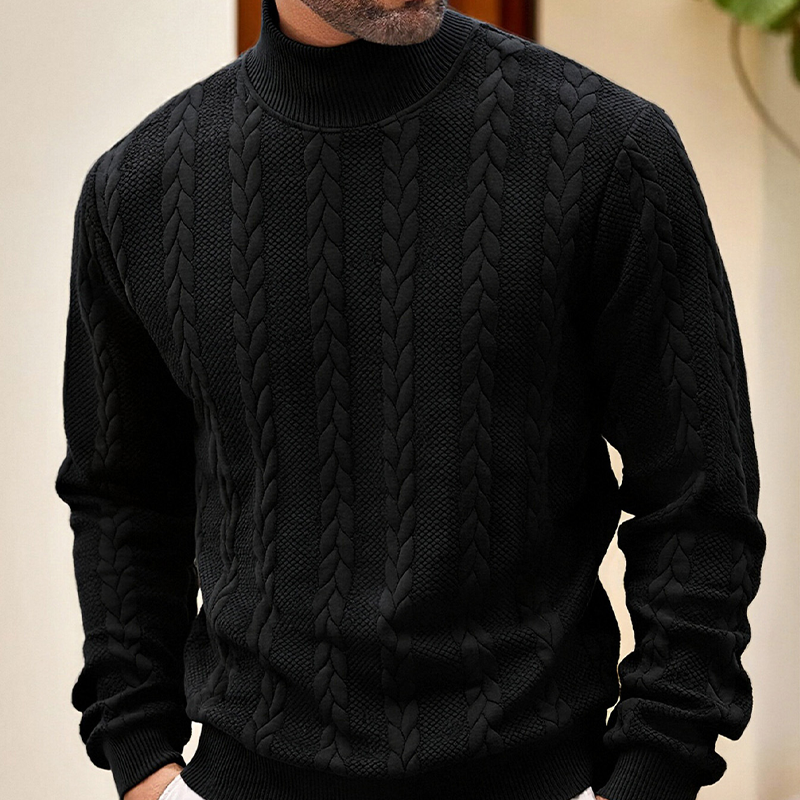 ❄️ Pull thermique slim fit à col montant pour homme — Édition tricot torsadé