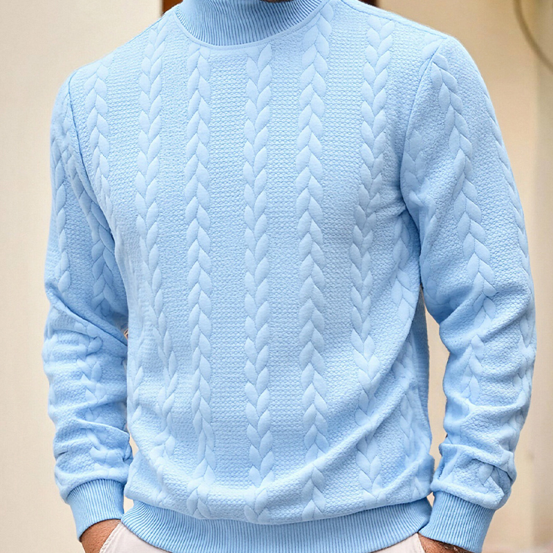 ❄️ Pull thermique slim fit à col montant pour homme — Édition tricot torsadé