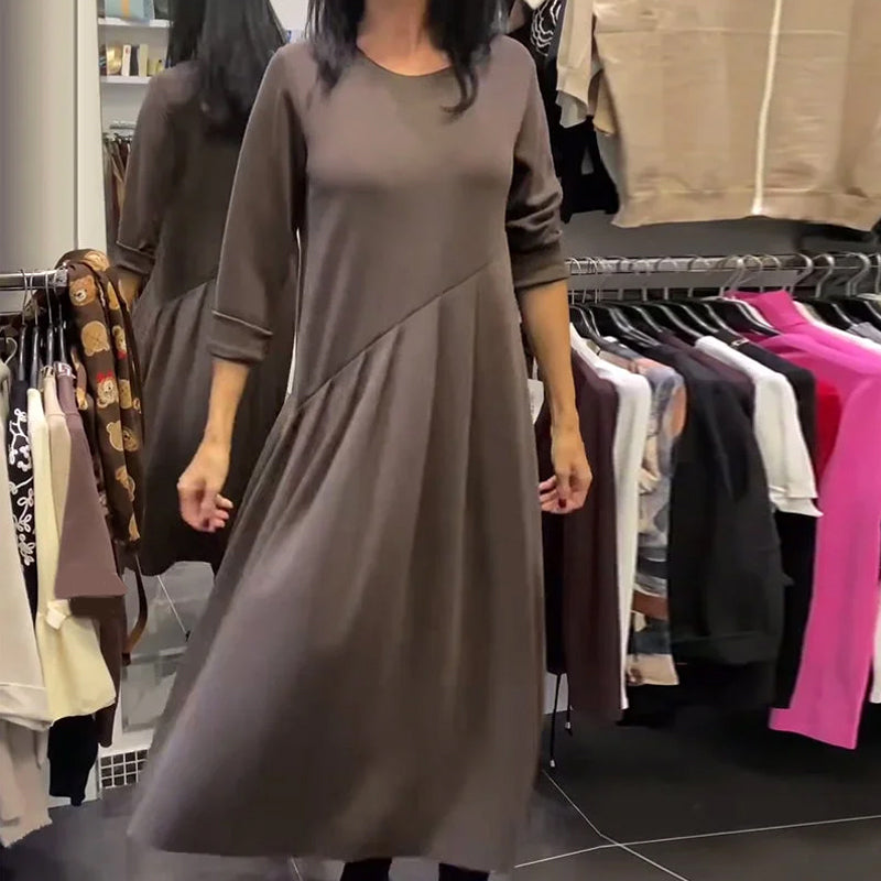 Robe décontractée à encolure ronde, couleur unie