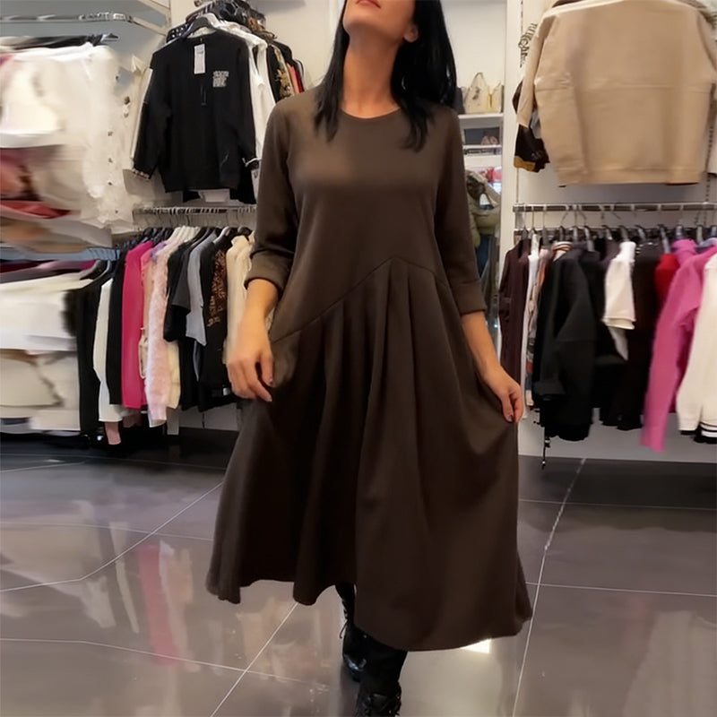 Robe décontractée à encolure ronde, couleur unie