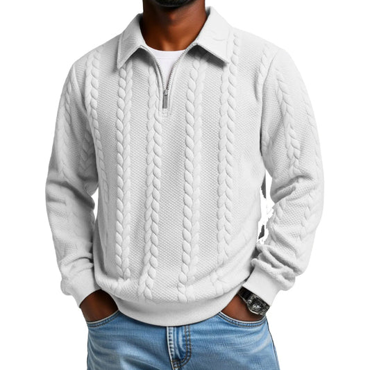 👕 50% DE RÉDUCTION! 🔥 Pull-Over Décontracté à Demi-Zip & Torsades pour Homme – Look Chic, Tissu Doux & Idéal pour la Mi-Saison 🧶