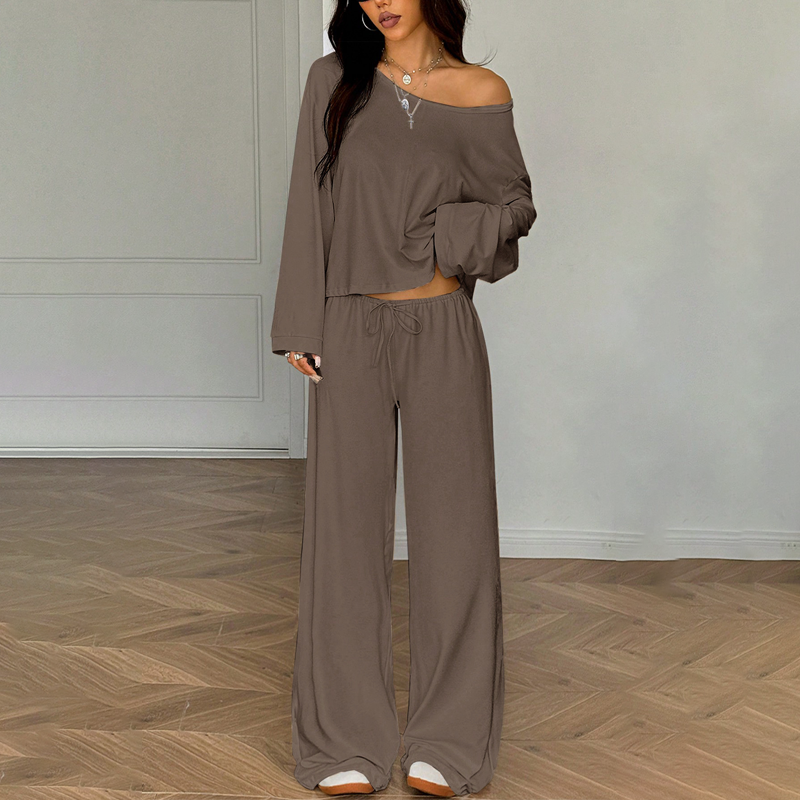 🔥Offre nouveautés - Ensemble 2 pièces pour femme composé d'un haut à épaules dénudées et d'un pantalon