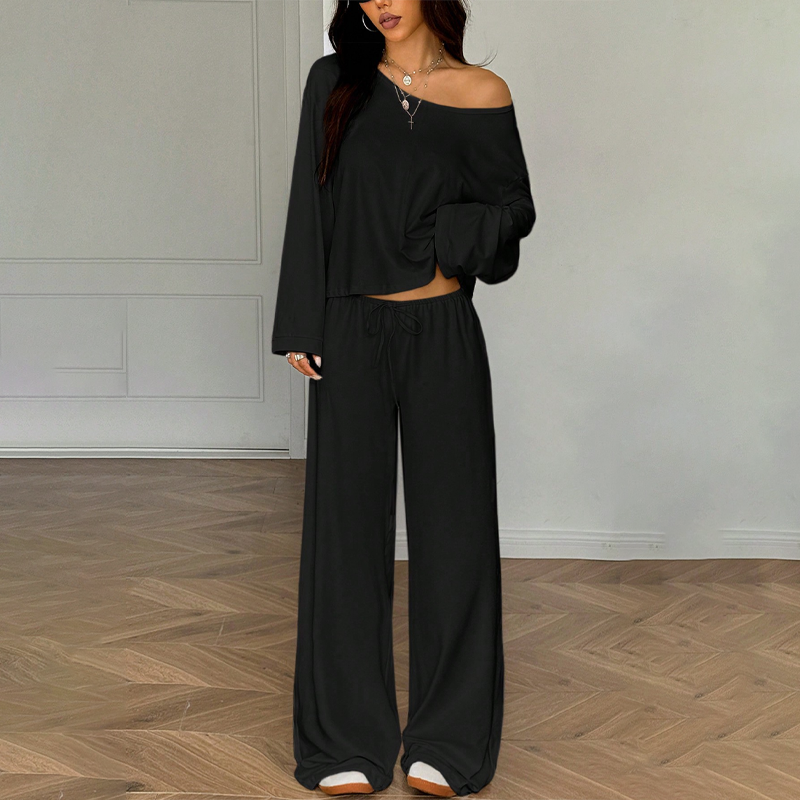🔥Offre nouveautés - Ensemble 2 pièces pour femme composé d'un haut à épaules dénudées et d'un pantalon