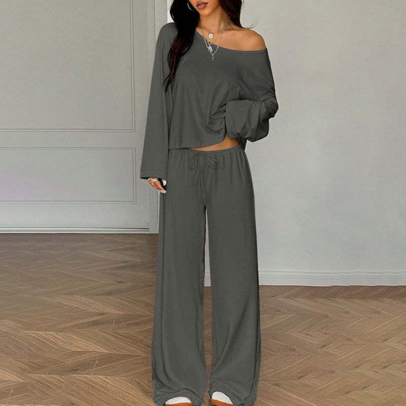 🔥Offre nouveautés - Ensemble 2 pièces pour femme composé d'un haut à épaules dénudées et d'un pantalon