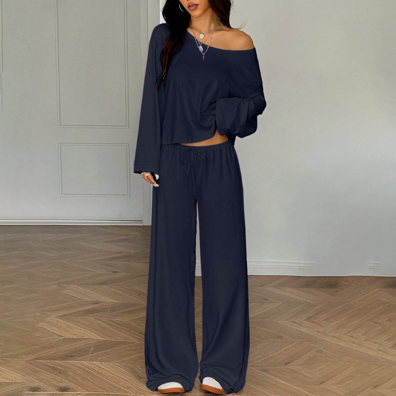 🔥Offre nouveautés - Ensemble 2 pièces pour femme composé d'un haut à épaules dénudées et d'un pantalon