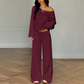 🔥Offre nouveautés - Ensemble 2 pièces pour femme composé d'un haut à épaules dénudées et d'un pantalon