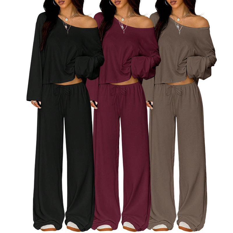 🔥Offre nouveautés - Ensemble 2 pièces pour femme composé d'un haut à épaules dénudées et d'un pantalon