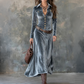 Robe longue à manches longues en velours pour femme