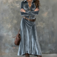 Robe longue à manches longues en velours pour femme
