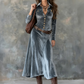 Robe longue à manches longues en velours pour femme