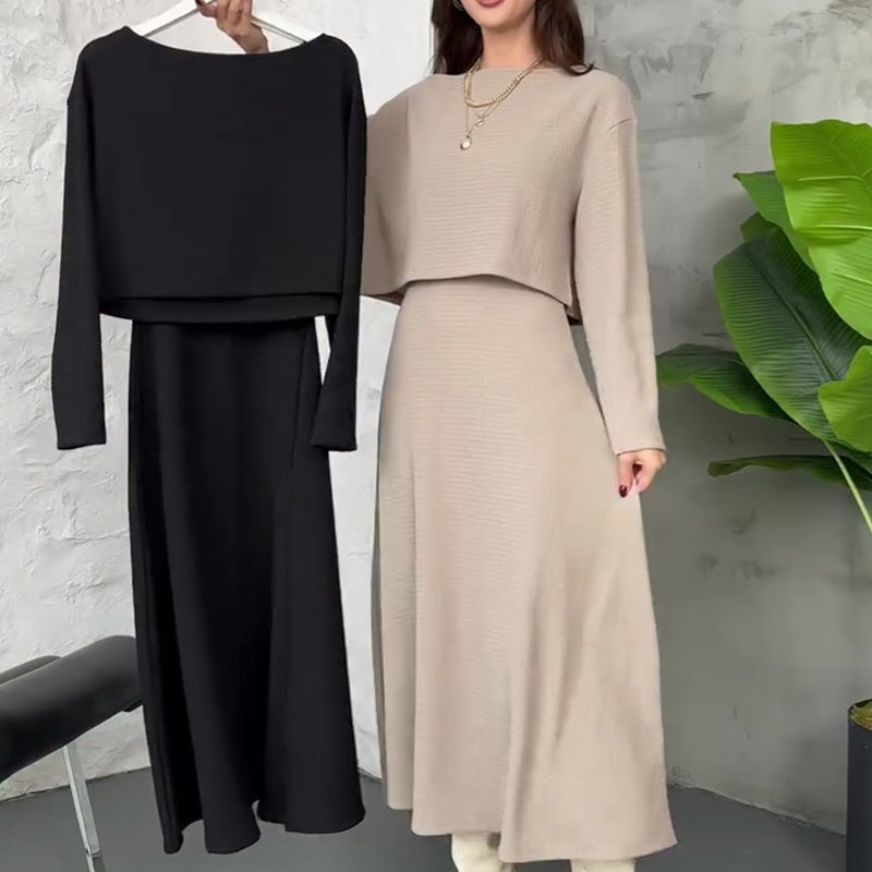 Ensemble deux pièces en maille pour femme : robe midi débardeur et crop top