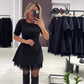 Mini-robe à manches courtes avec bordure en dentelle scintillante pour femme | Élégante et chatoyante