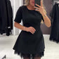 Mini-robe à manches courtes avec bordure en dentelle scintillante pour femme | Élégante et chatoyante