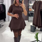 Mini-robe à manches courtes avec bordure en dentelle scintillante pour femme | Élégante et chatoyante