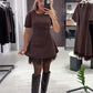 Mini-robe à manches courtes avec bordure en dentelle scintillante pour femme | Élégante et chatoyante