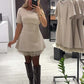 Mini-robe à manches courtes avec bordure en dentelle scintillante pour femme | Élégante et chatoyante