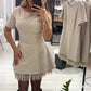 Mini-robe à manches courtes avec bordure en dentelle scintillante pour femme | Élégante et chatoyante
