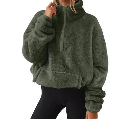 Sweat-shirt à col montant et demi-zip pour femme