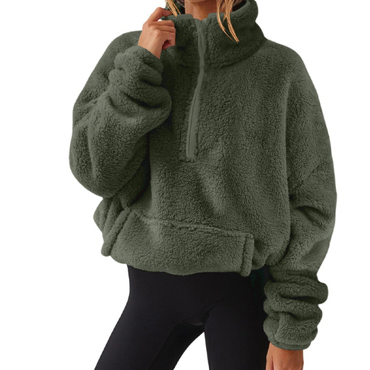 Sweat-shirt à col montant et demi-zip pour femme