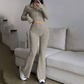 Ensemble deux pièces en tricot pour femme : haut court et pantalon évasé
