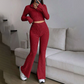 Ensemble deux pièces en tricot pour femme : haut court et pantalon évasé