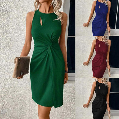 Robe de cocktail pour femme avec encolure creuse et fronces nouées torsadées