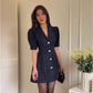 Mini-robe trapèze à manches bouffantes et revers pour femme