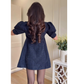 Mini-robe trapèze à manches bouffantes et revers pour femme
