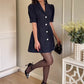 Mini-robe trapèze à manches bouffantes et revers pour femme