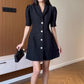 Mini-robe trapèze à manches bouffantes et revers pour femme