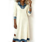 Robe mi-longue en maille patchwork denim pour femme