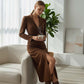 Robe moulante à manches longues et encolure en V pour femme