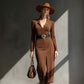 Robe moulante à manches longues et encolure en V pour femme