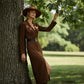 Robe moulante à manches longues et encolure en V pour femme