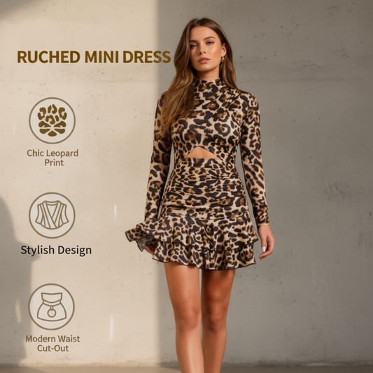 📢📢 49 %  DE RÉDUCTION !! ✨2026Mini-robe froncée à imprimé léopard pour femme