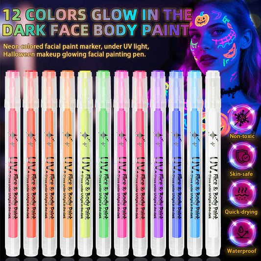 🎭🎨12 couleurs de stylos à peinture néon phosphorescente pour le visage
