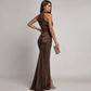 Magnifique robe bustier avec fente et paillettes pour femmes