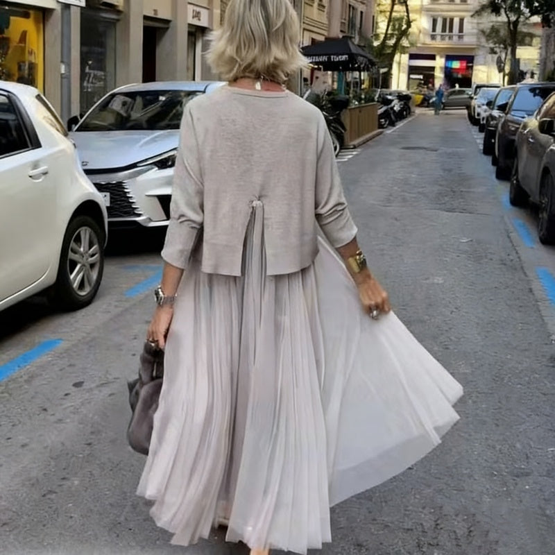 🌸Ensemble deux pièces composé d'un haut à manches longues en tricot pour femme et d'une robe sans manches